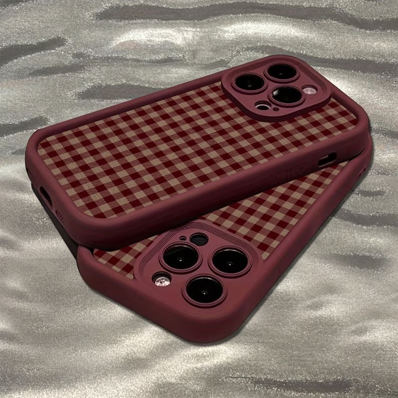 Wine & Beer Unlimited Spirits - Casing HP TPU Motif Kotak-kotak Merah-Keemasan