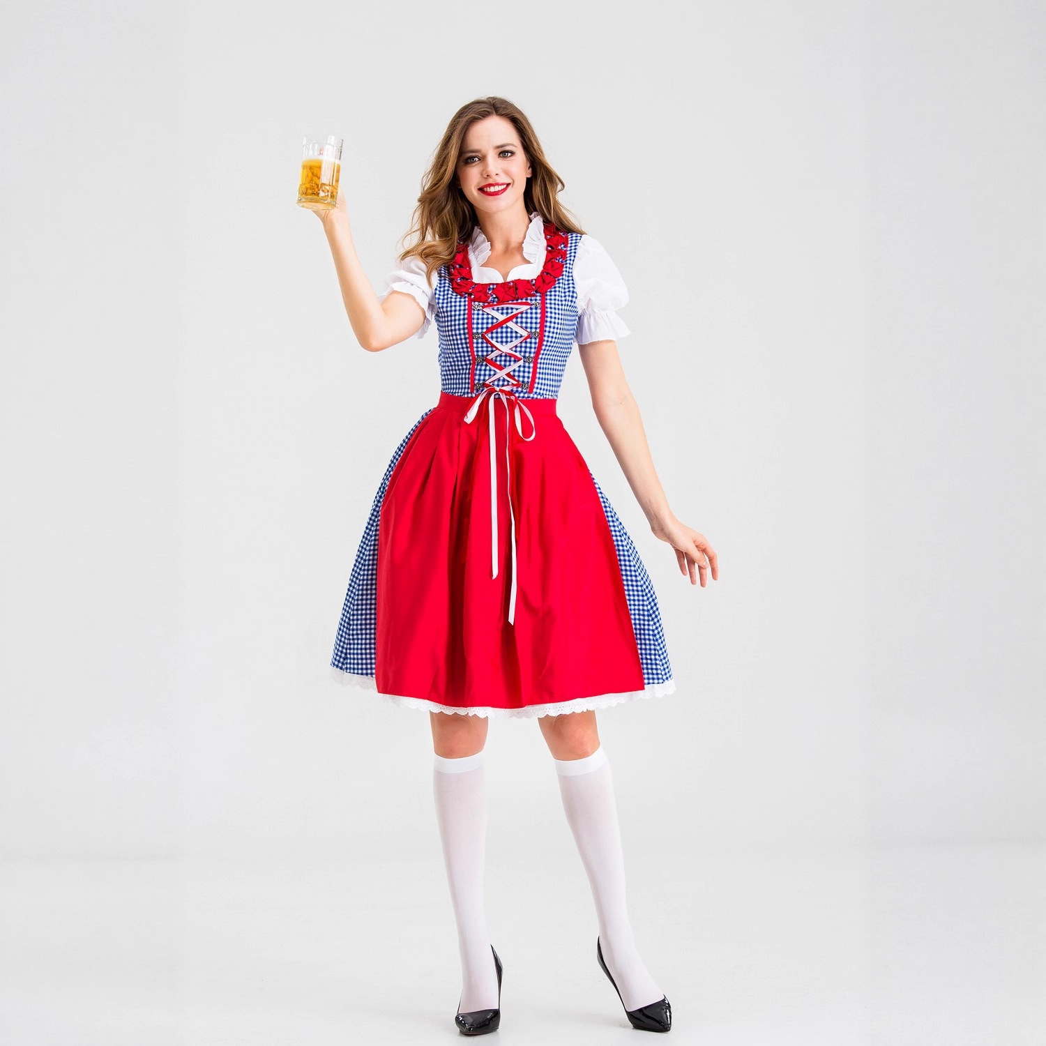 Beer & Wine Jockey Plaza Shopping - Gaun Dirndl Wanita Jerman Motif Kotak-kotak